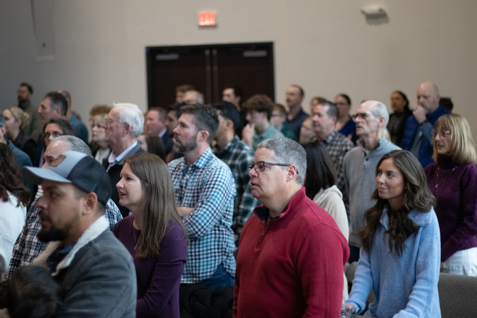 A large group of the congregation gathered together at Community Baptist Church
